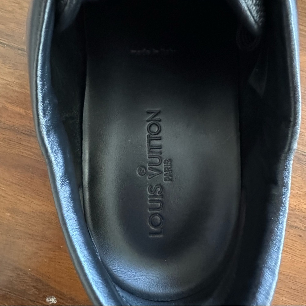Louis Vuitton Line Up Damier Sneakers Mens Black Leather Shoes Size 10.5 US 11.5 - Picture 5 of 6